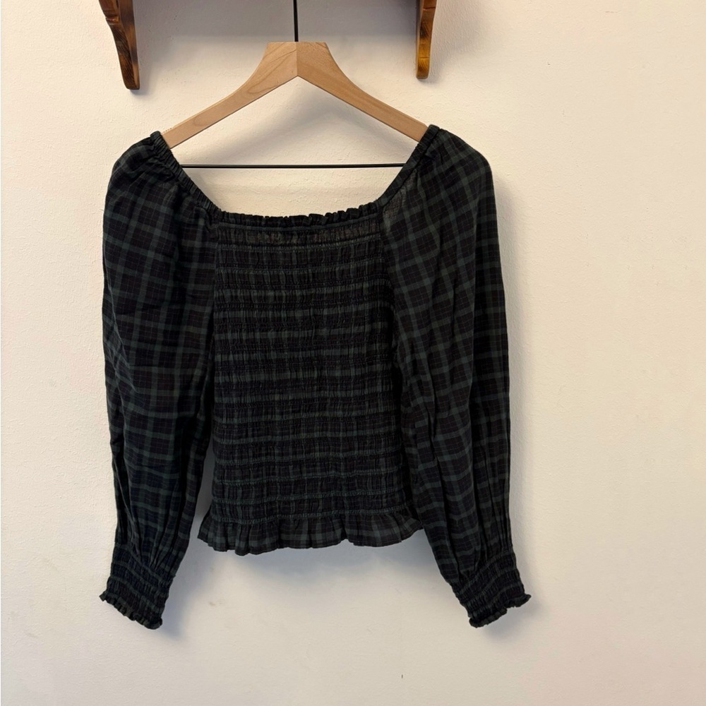 Madewell Lucie Smocked Bubble Sleeve Plaid Top Small - Picture 4 of 6